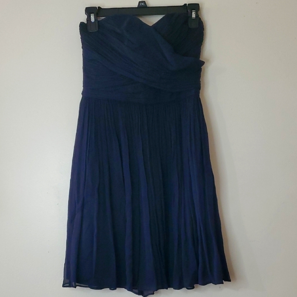 J. Crew Arabelle Silk Navy Chiffon Strapless Party Dress Size 4 Mini Cocktail